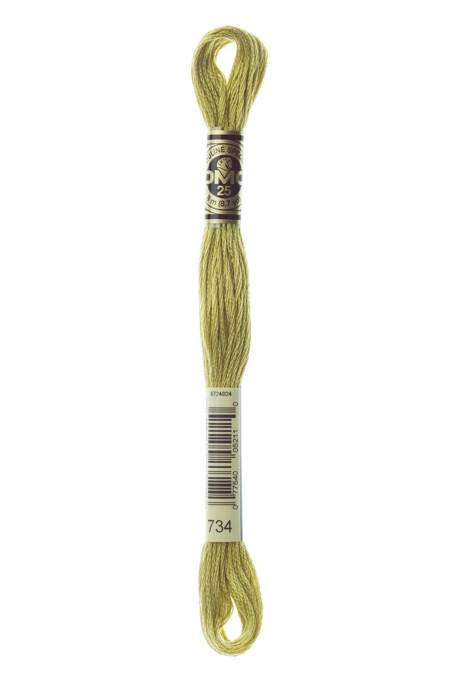 Yellow embroidery floss spool with a label on a white background