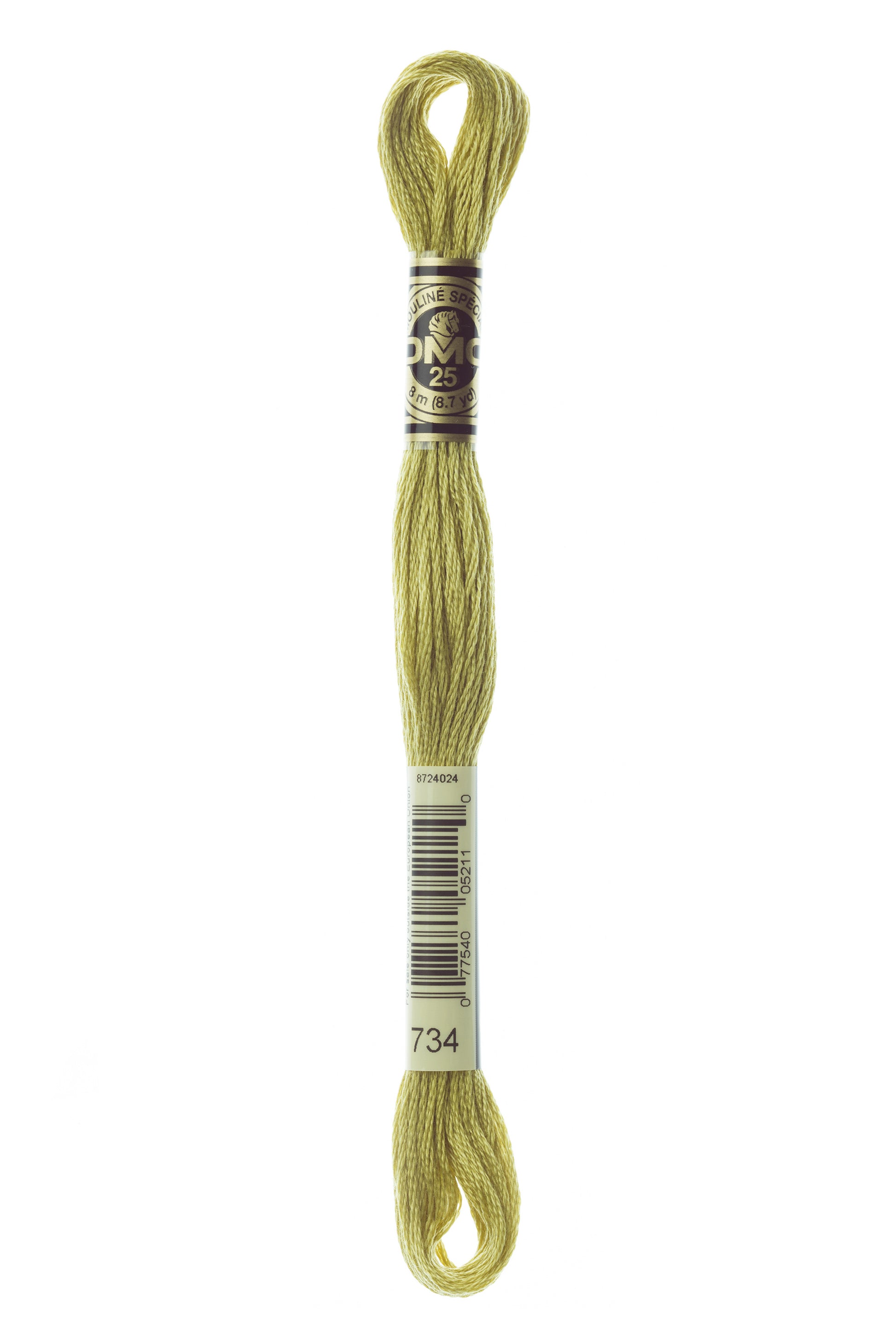 Yellow embroidery floss spool with a label on a white background