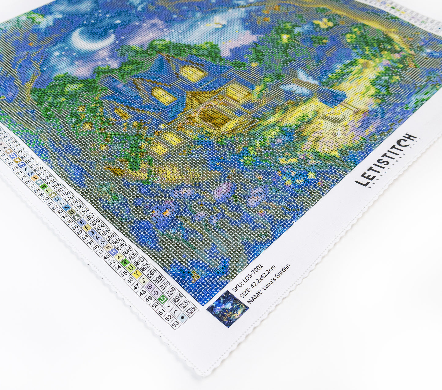 Diamond painting with a house and garden design, featuring the brand 'LESTICN'.