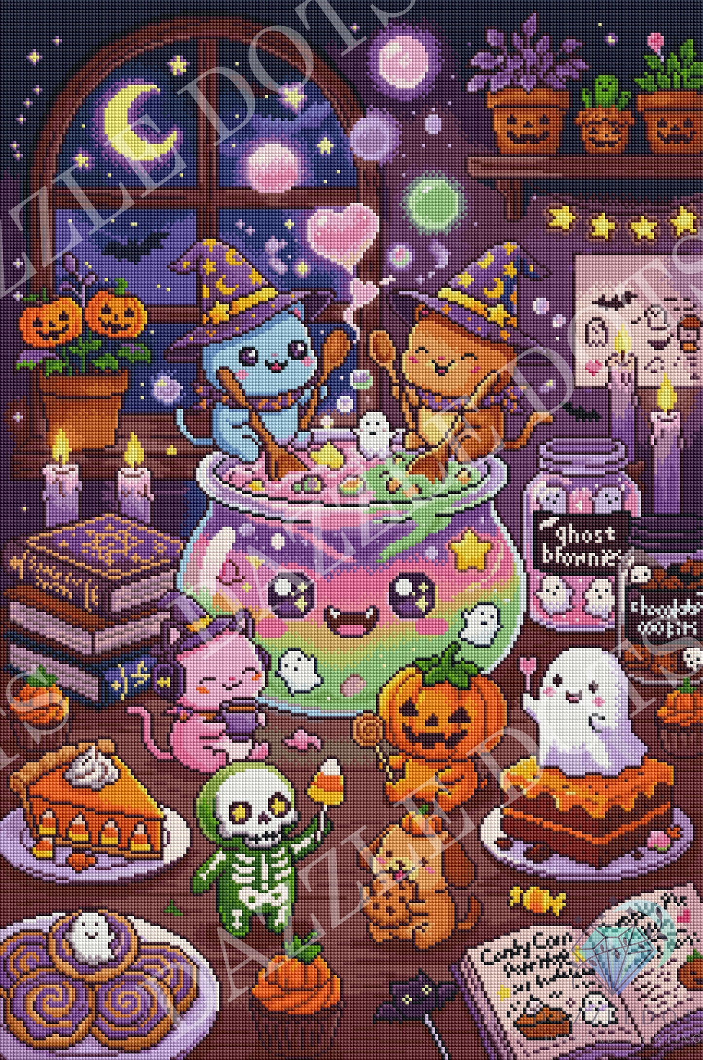 Diamond Crystal Art scene with Halloween-themed characters and decorations