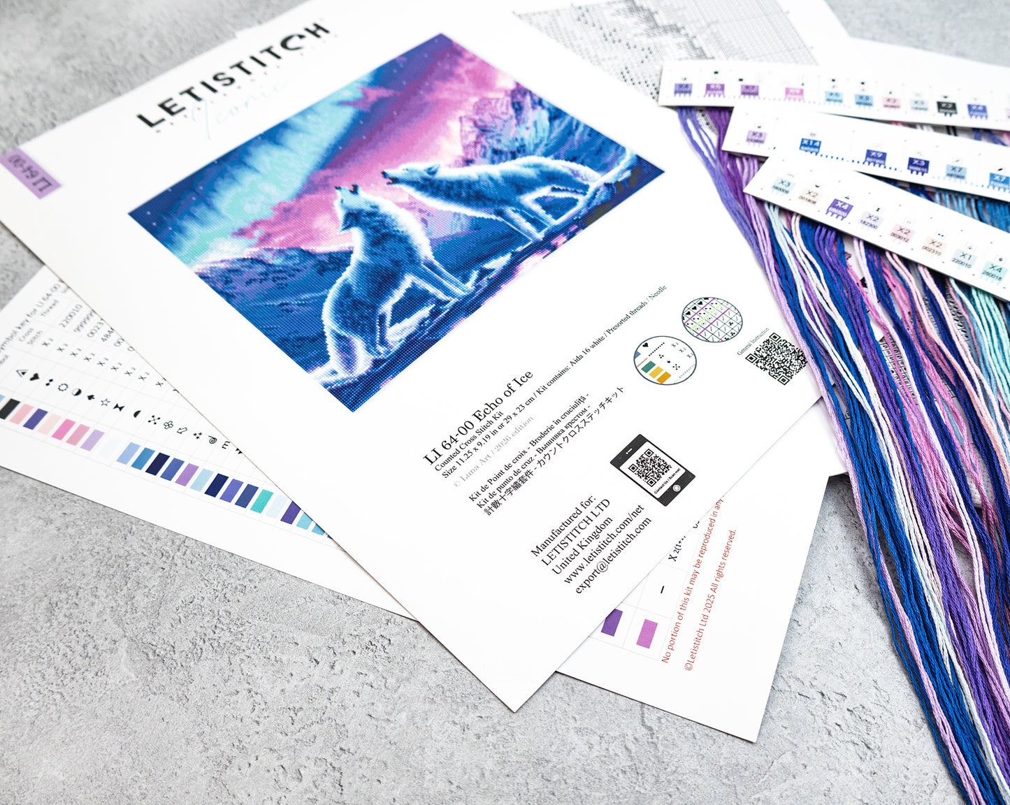 Color swatches and a printed design with 'LETISTITCH' branding on a textured surface.