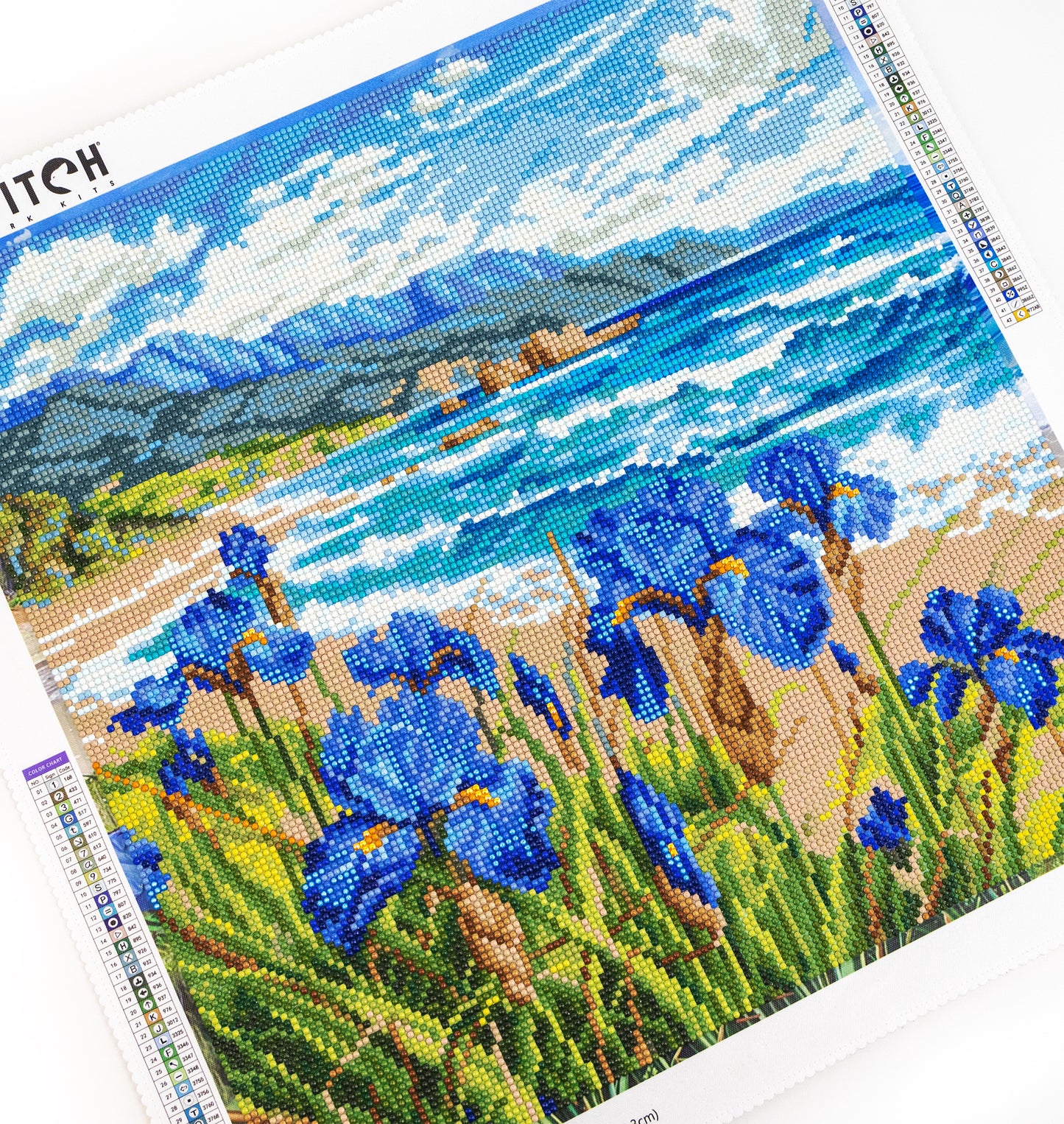 Crystal Art with blue flowers and a landscape