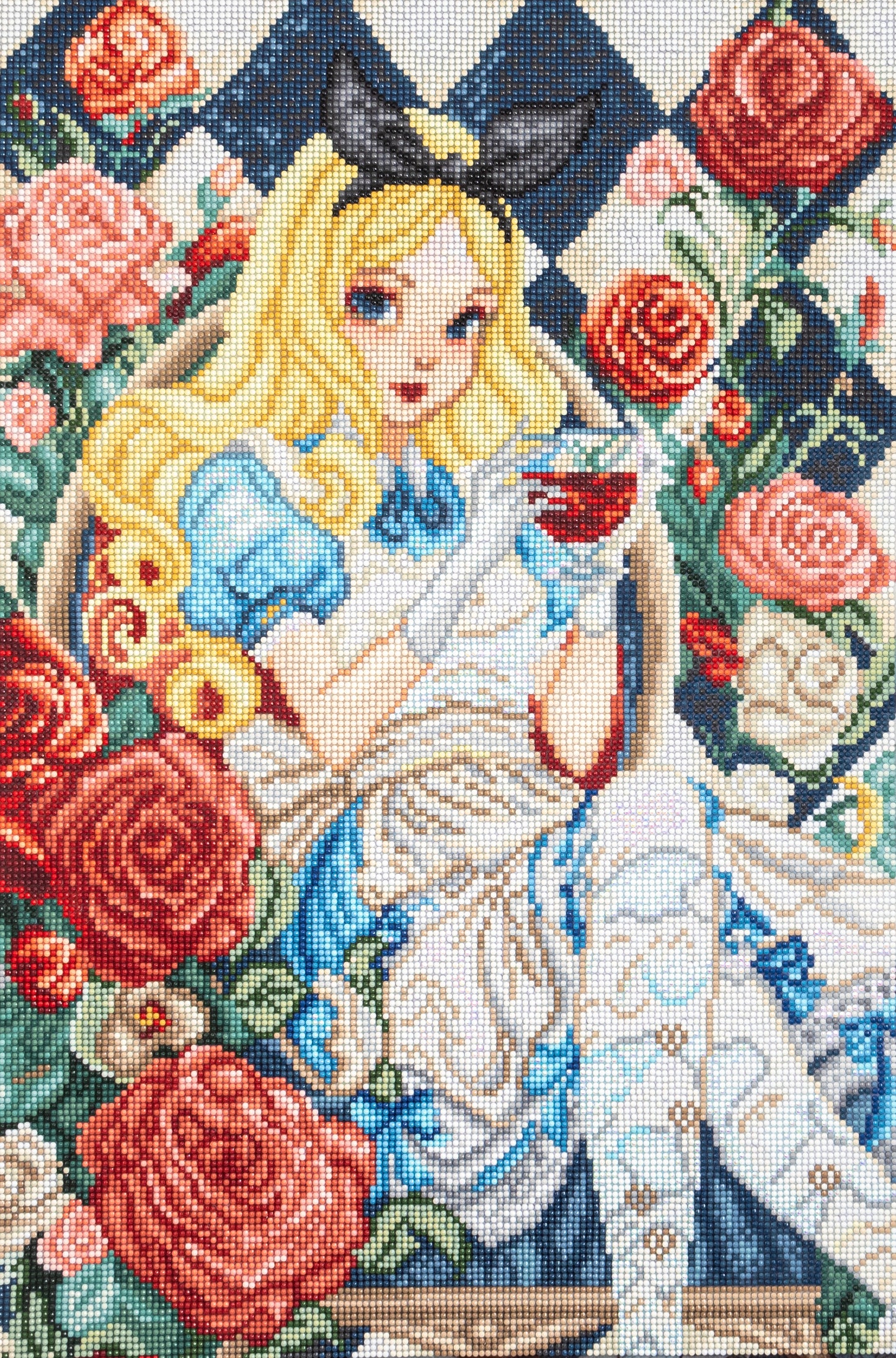 Diamond painting design of Alice in Wonderland with floral background