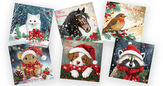 🎄 Jolly Little Friends – DIY Diamond Painting Christmas Card Kit (Kit of 6)