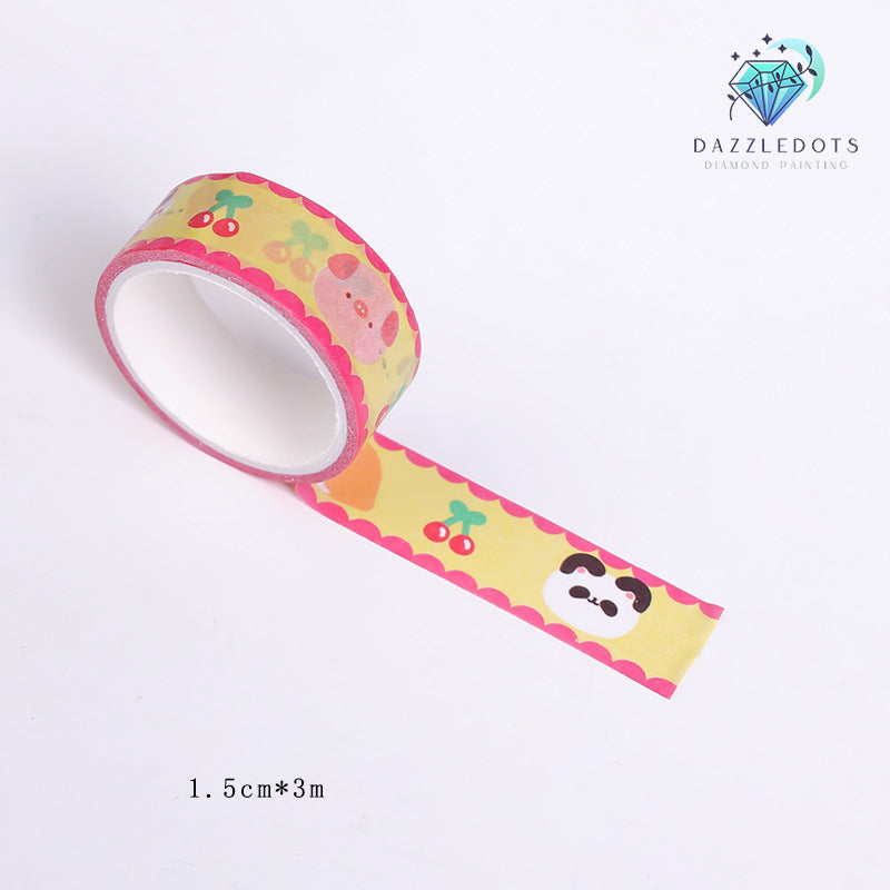 Decorative tape with cartoon designs on a white background, featuring the brand 'Dazzledots'.