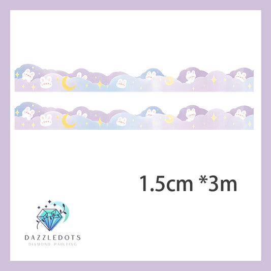 Decorative border strip with cartoon characters on a white background, featuring the Dazzledots brand.