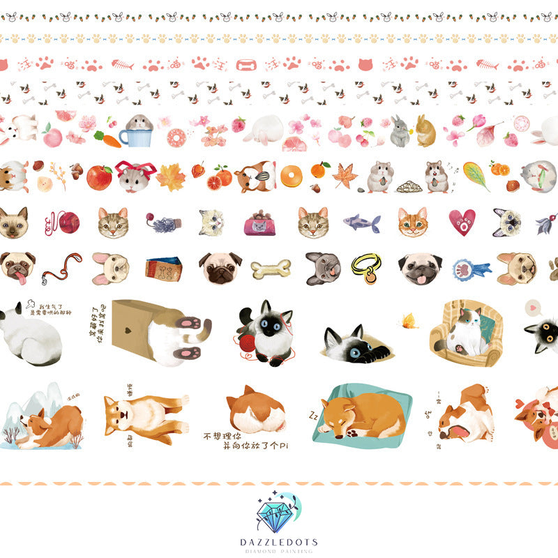 Collection of cute animal illustrations with various poses and expressions on a white background, featuring the brand 'Dazzle Doits'.